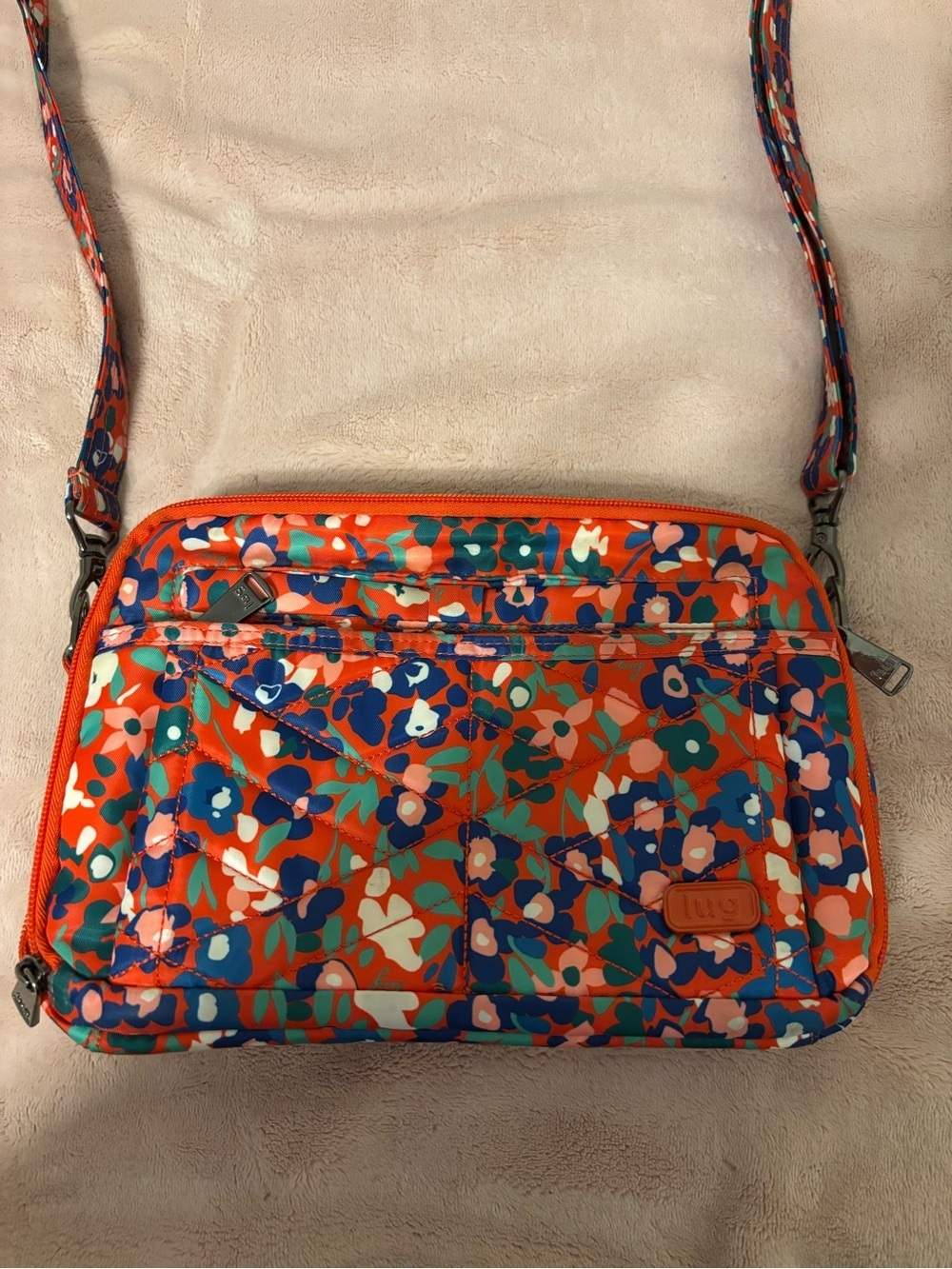 Lug Floral Quilted Crossbody Bag Orange Multicolor